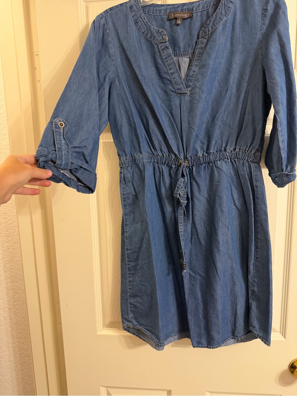 Luxology Blue Denim Tie-Front Casual Dress